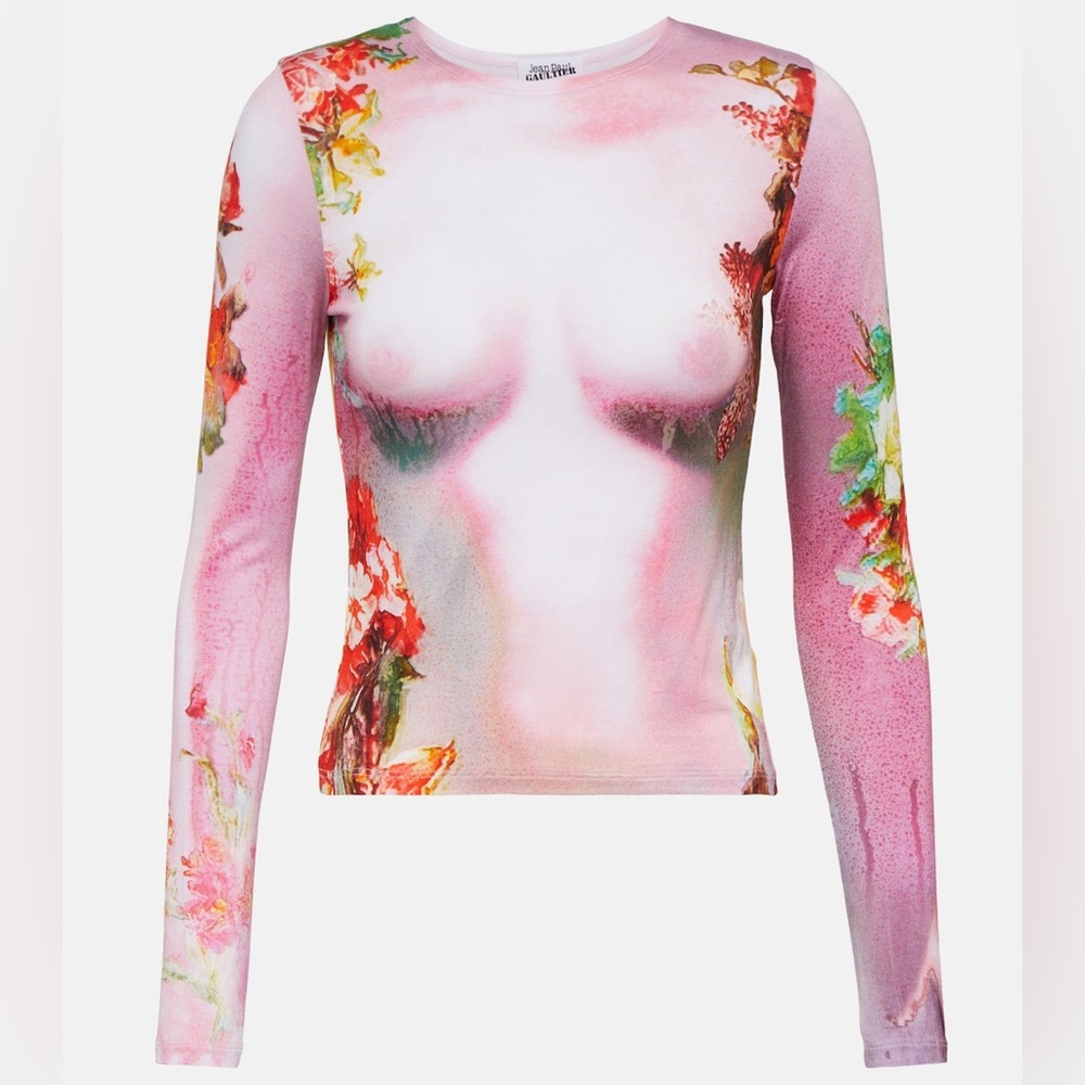 Jean Paul Gaultier Flower Collection Printed Jersey Long Sleeve Top